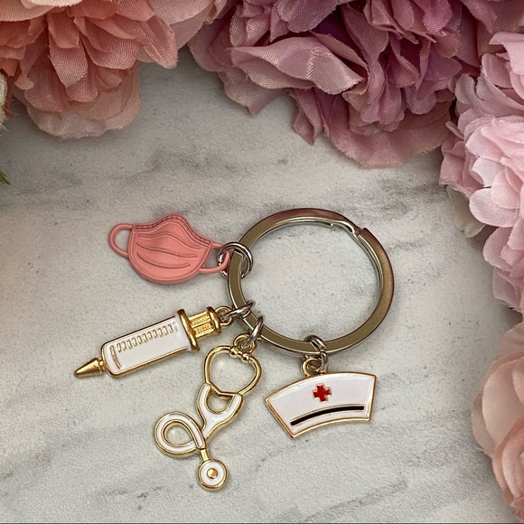 Nurses Keychain with Stethoscope, Nurses Cap & Pink Face Mask - Picture 6 of 16